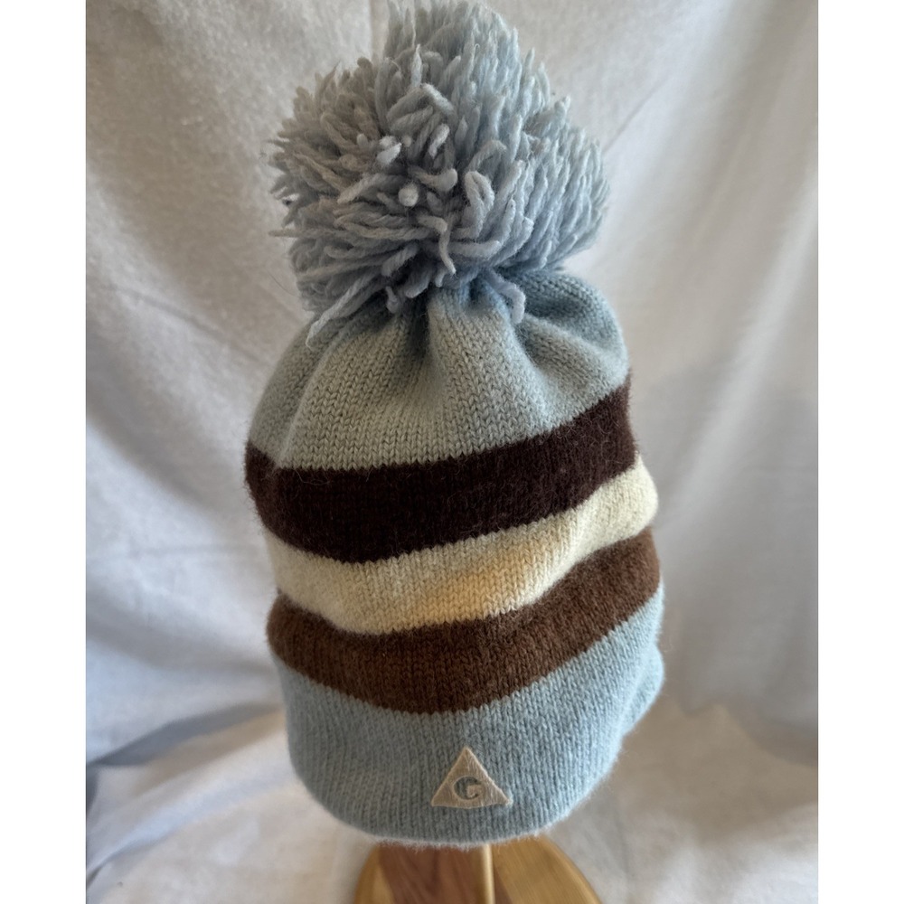 Vintage Gerry Wool Knit Toque Pom Ski Cap Beanie Blue Diamond Design Made In USA